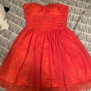 Glitter Orange Prom Homecoming Strapless Dress
